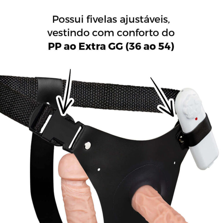 Cinta Peniana Dupla 2 Pênis 12cm x 3cm e 16cm x 3,5cm Bege com Vibro Interno - Imagem 11