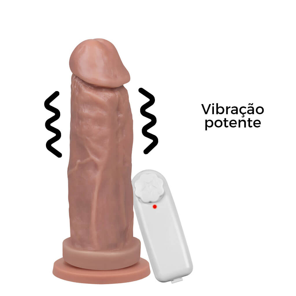 Pênis Médio 17cm x 4,5cm Bege com Ventosa e Vibro - Imagem 12