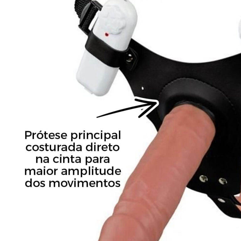 Cinta Peniana Dupla 2 Pênis 17cm x 4cm e 14cm x 3,5cm Bege com Vibro Duplo - Imagem 13