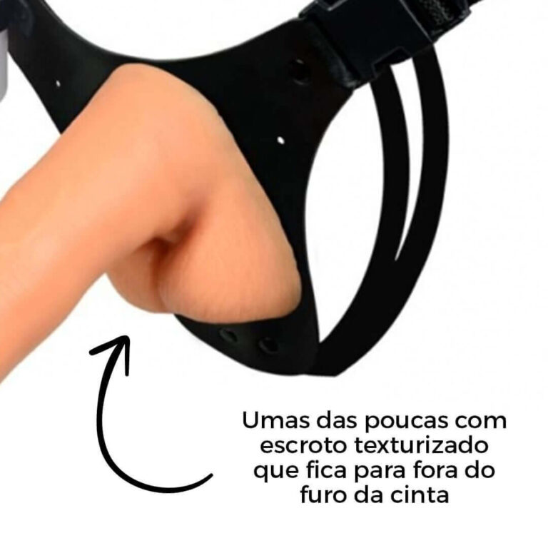 Cinta Peniana Grande 17,5cm x 4cm com Pênis, Escroto e Vibro Bege - Imagem 9