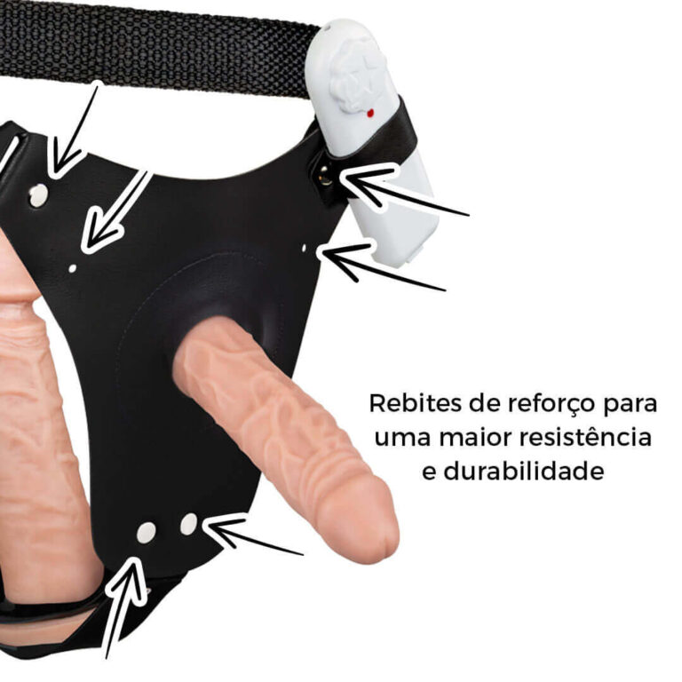 Cinta Peniana Dupla 2 Pênis 12cm x 3cm e 16cm x 3,5cm Bege com Vibro Interno - Imagem 13