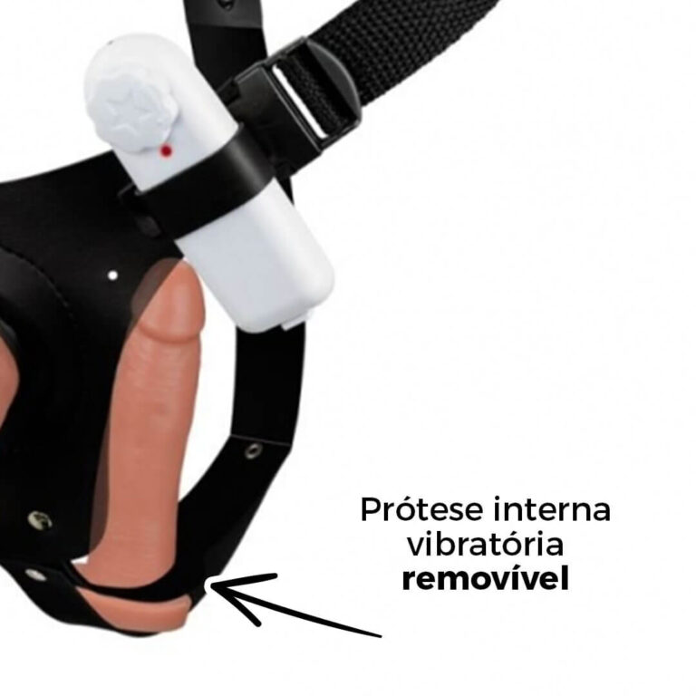 Cinta Peniana Dupla 2 Pênis 17cm x 4cm e 14cm x 3,5cm Bege com Vibro Duplo - Imagem 11
