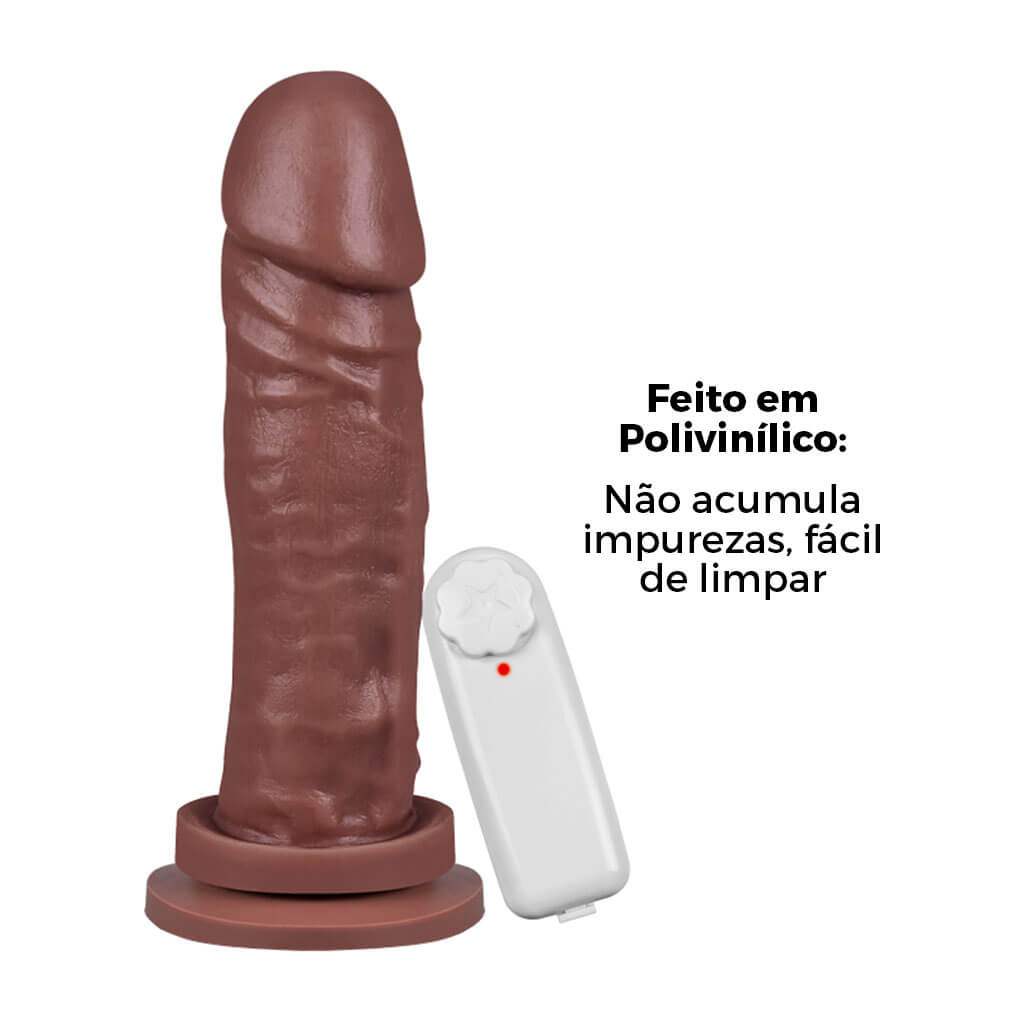 Pênis Médio 17,5cm x 4,5cm Marrom com Ventosa e Vibro - Imagem 12