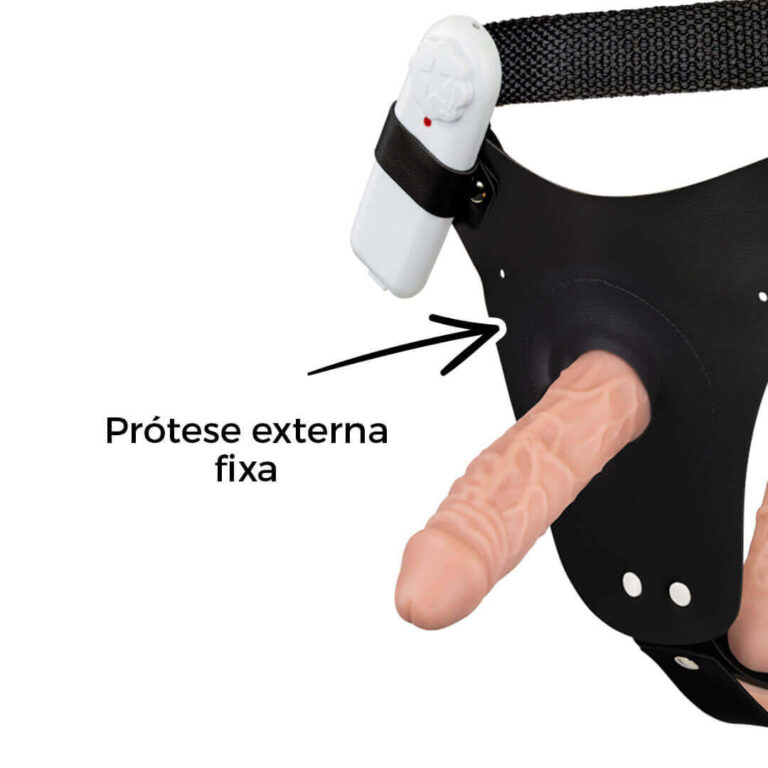 Cinta Peniana Dupla 2 Pênis 12cm x 3cm e 16cm x 3,5cm Bege com Vibro Interno - Imagem 10