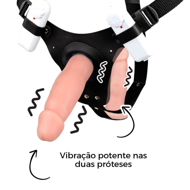 Cinta Peniana Dupla 2 Pênis de 14cm x 3,5cm com Vibro Duplo Bege - Imagem 7