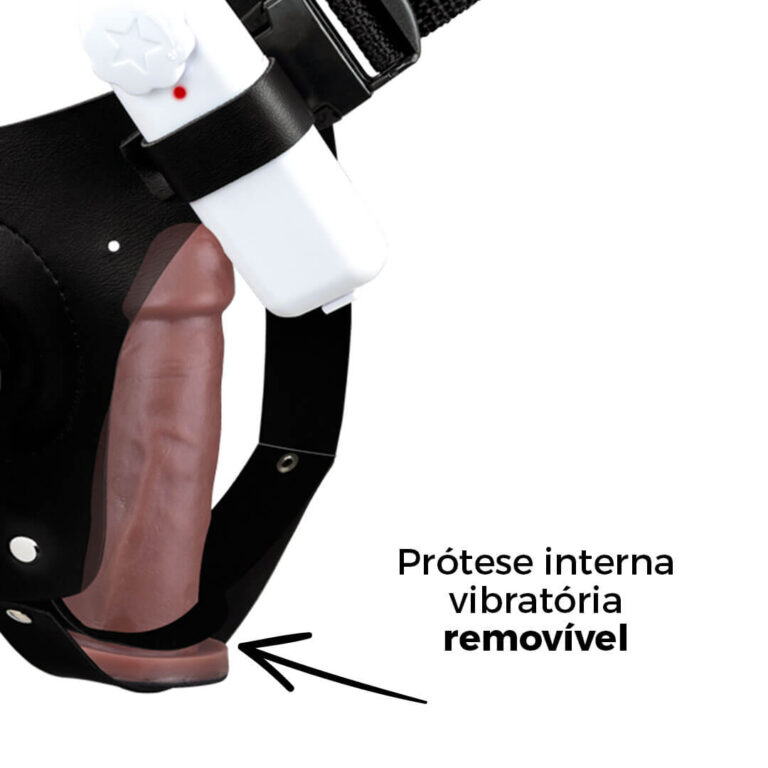 Cinta Peniana Dupla 2 Pênis de 14cm x 3,5cm com Vibro Duplo Marrom - Imagem 12
