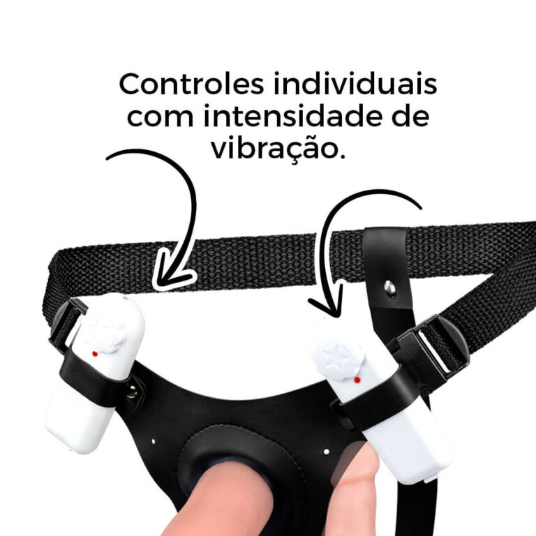 Cinta Peniana Dupla 2 Pênis de 14cm x 3,5cm com Vibro Duplo Bege - Imagem 12
