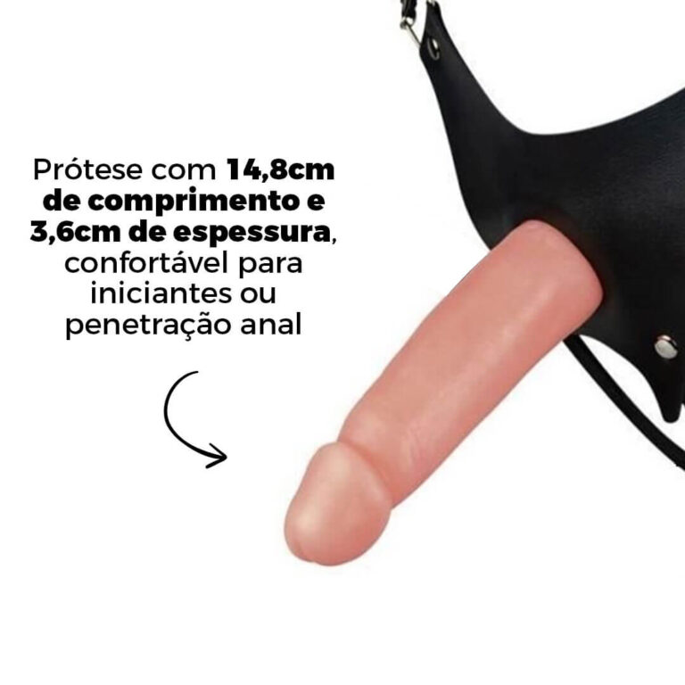 Cinta Peniana Para Dupla Penetração Na Mulher 14,8cm x 3,6cm com Pênis Bege - Imagem 3