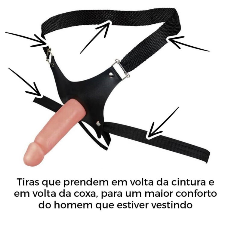 Cinta Peniana Para Dupla Penetração Na Mulher 14,8cm x 3,6cm com Pênis Bege - Imagem 11