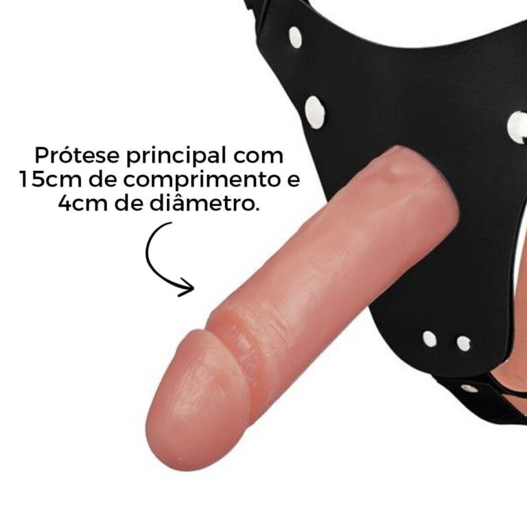 Cinta Peniana Dupla 2 Pênis 15cm x 4cm e 13cm x 3,2cm Bege - Imagem 3