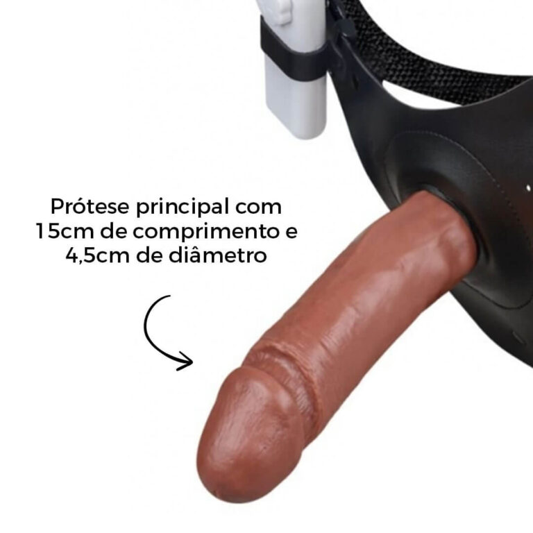 Cinta Peniana Média 15cm x 4cm com Pênis e Vibro Marrom - Imagem 3