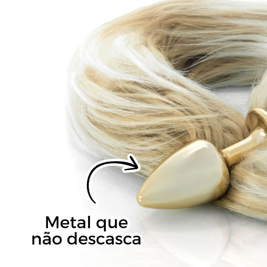 Plug Anal com Rabo Dourado e Bege - Pequeno Feito em Metal - Imagem 6