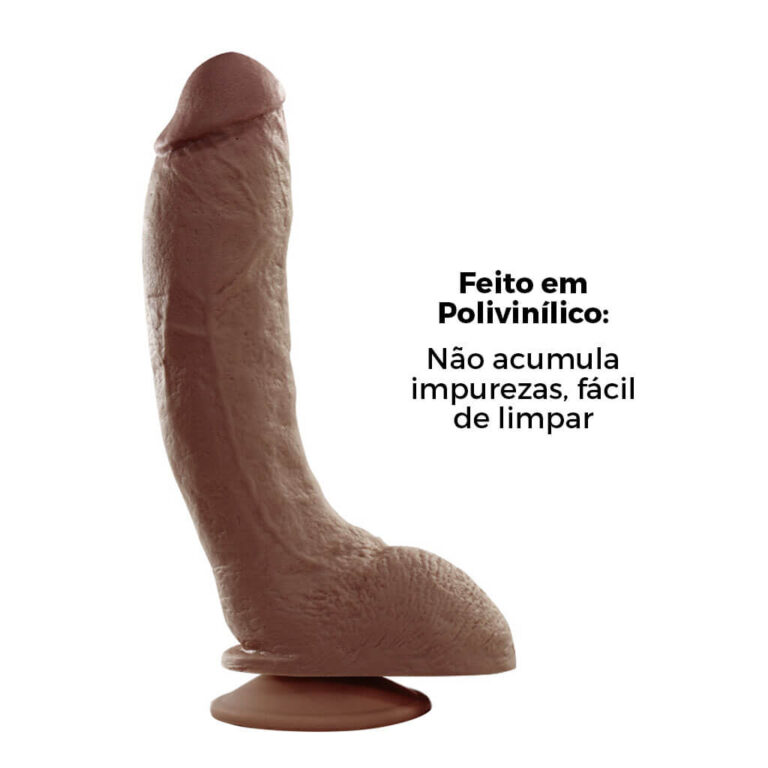 Pênis Grande 20cm x 4,5cm Marrom com Escroto e Ventosa - Imagem 7
