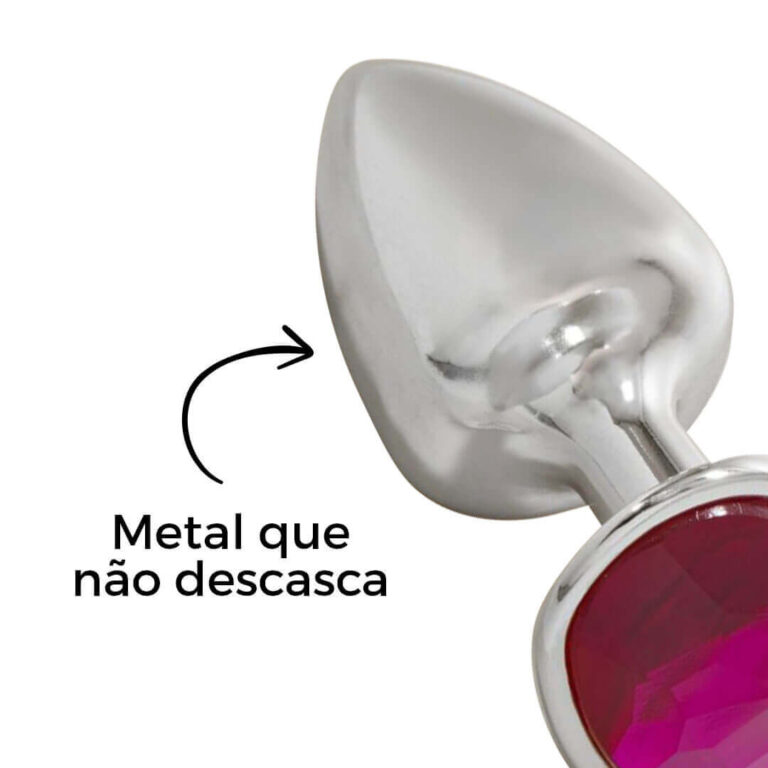 Plug Anal P 6,5cm x 3cm Prata com Pedra de Coração Rosa - Cromado Feito em Metal - Imagem 11