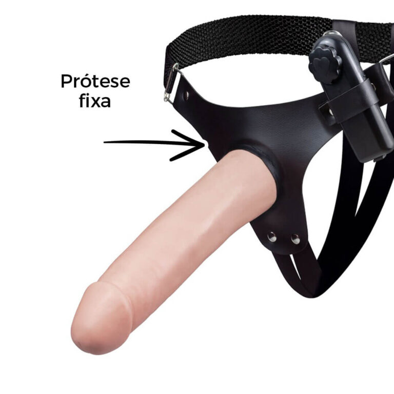 Cinta Peniana Grande 19cm x 3,8cm Bege com Vibro - Imagem 10