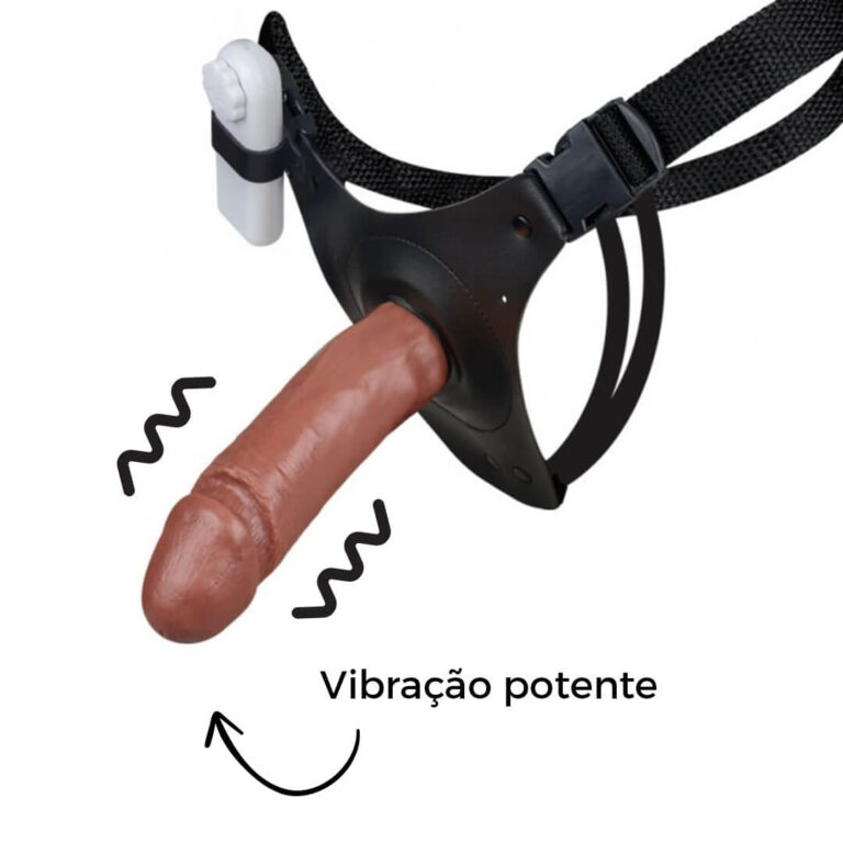 Cinta Peniana Média 15cm x 4cm com Pênis e Vibro Marrom - Imagem 4