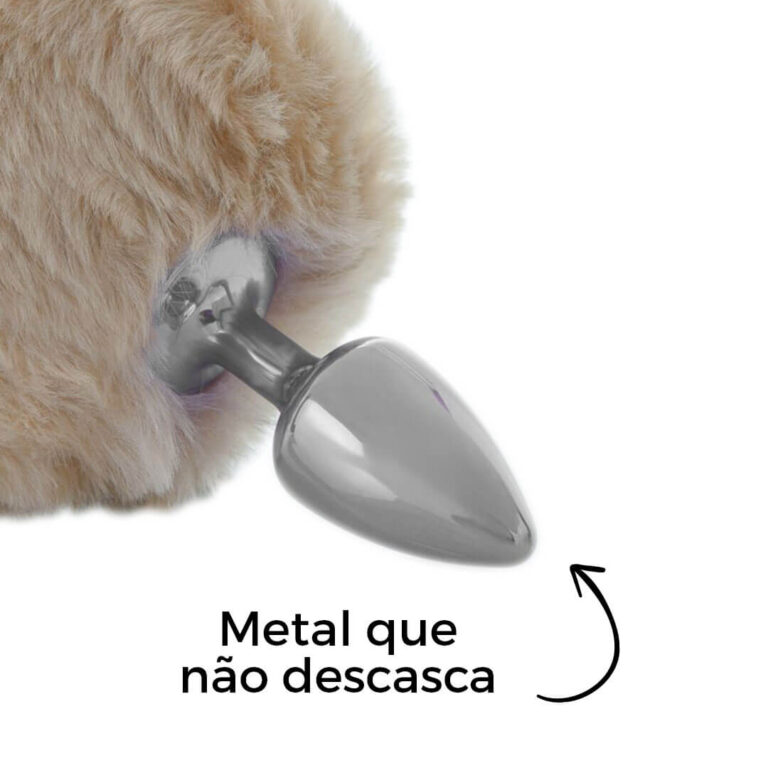 Plug Anal com Pompom de Coelho Bege - Feito em Metal - Imagem 7