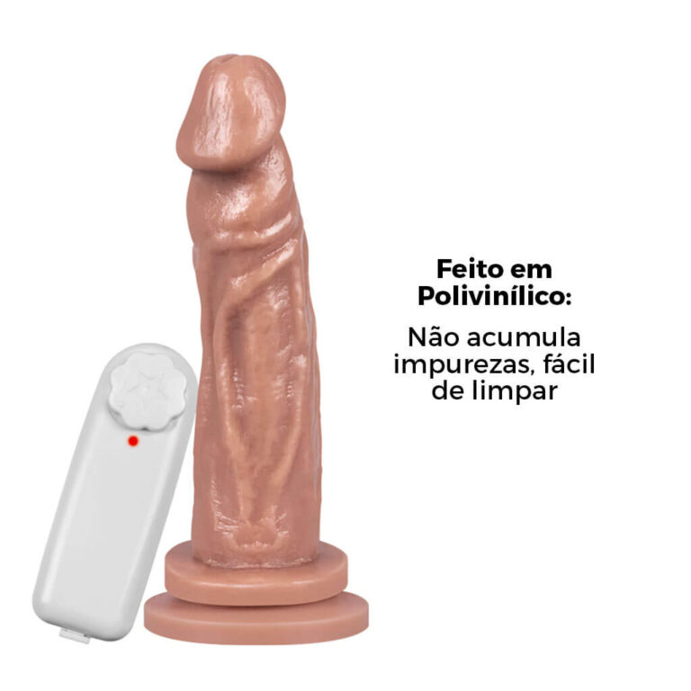 Pênis Médio 16cm x 3,4cm Bege com Ventosa e Vibro - Imagem 8