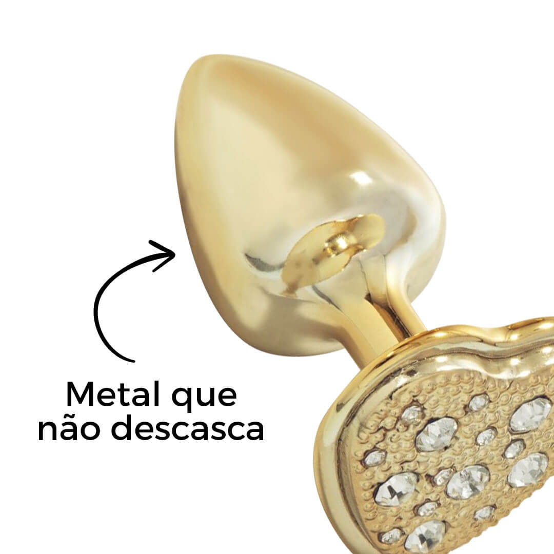 Plug Anal com Pedra de Coração Cravejada em Strass Dourado Feito em Metal - Imagem 13