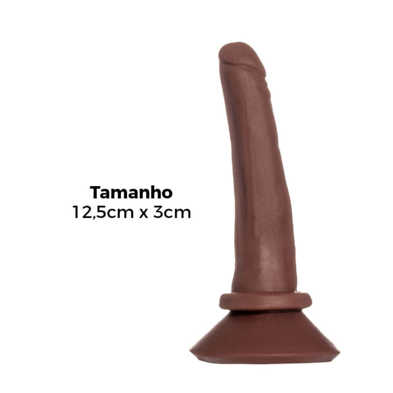 Pênis Pequeno 14cm x 2,5cm Realista Cyberskin Marrom com Ventosa - Imagem 3