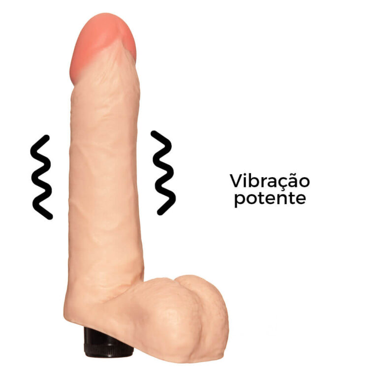 Pênis Médio 17cm x 4cm Realista Cyberskin Bege com Vibro e Escroto - Imagem 4