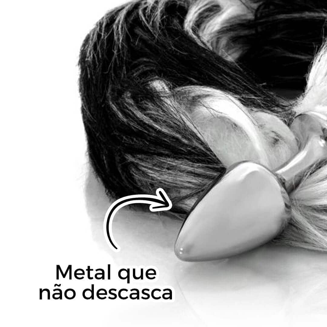 Plug Anal com Rabo Degrade Preto e Branco - Feito em Metal - Imagem 7