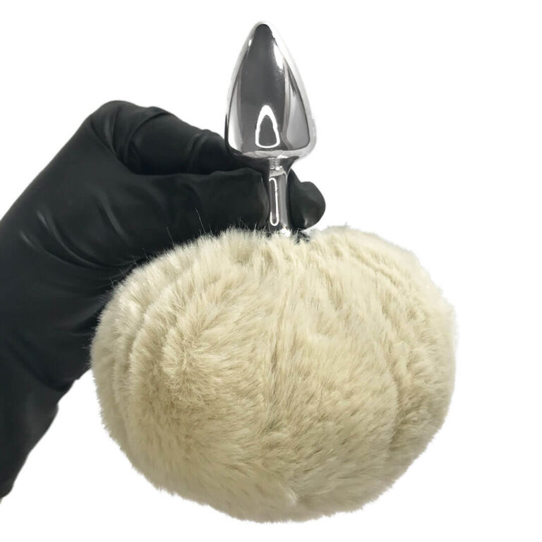 Plug Anal com Pompom de Coelho Bege - Feito em Metal - Imagem 6