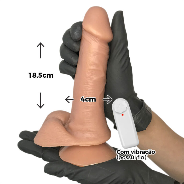 Pênis Grande 18,5cm x 4cm Bege com Escroto, Ventosa e Vibro - Imagem 3