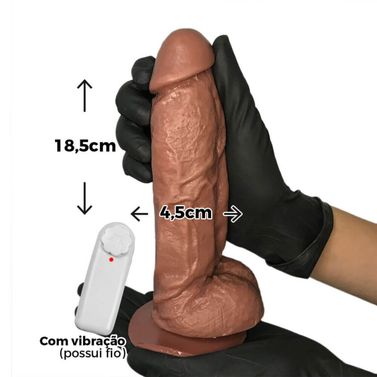 Pênis Grande 18,5cm x 4,5cm Marrom com Escroto, Ventosa e Vibro - Imagem 3