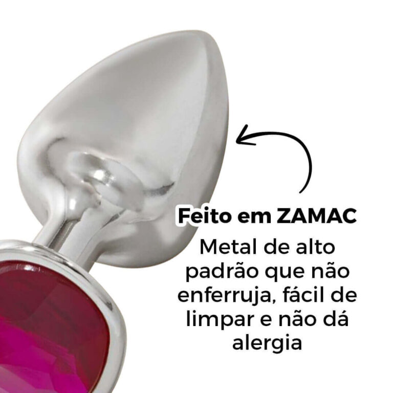 Plug Anal P 6,5cm x 3cm Prata com Pedra de Coração Rosa - Cromado Feito em Metal - Imagem 8