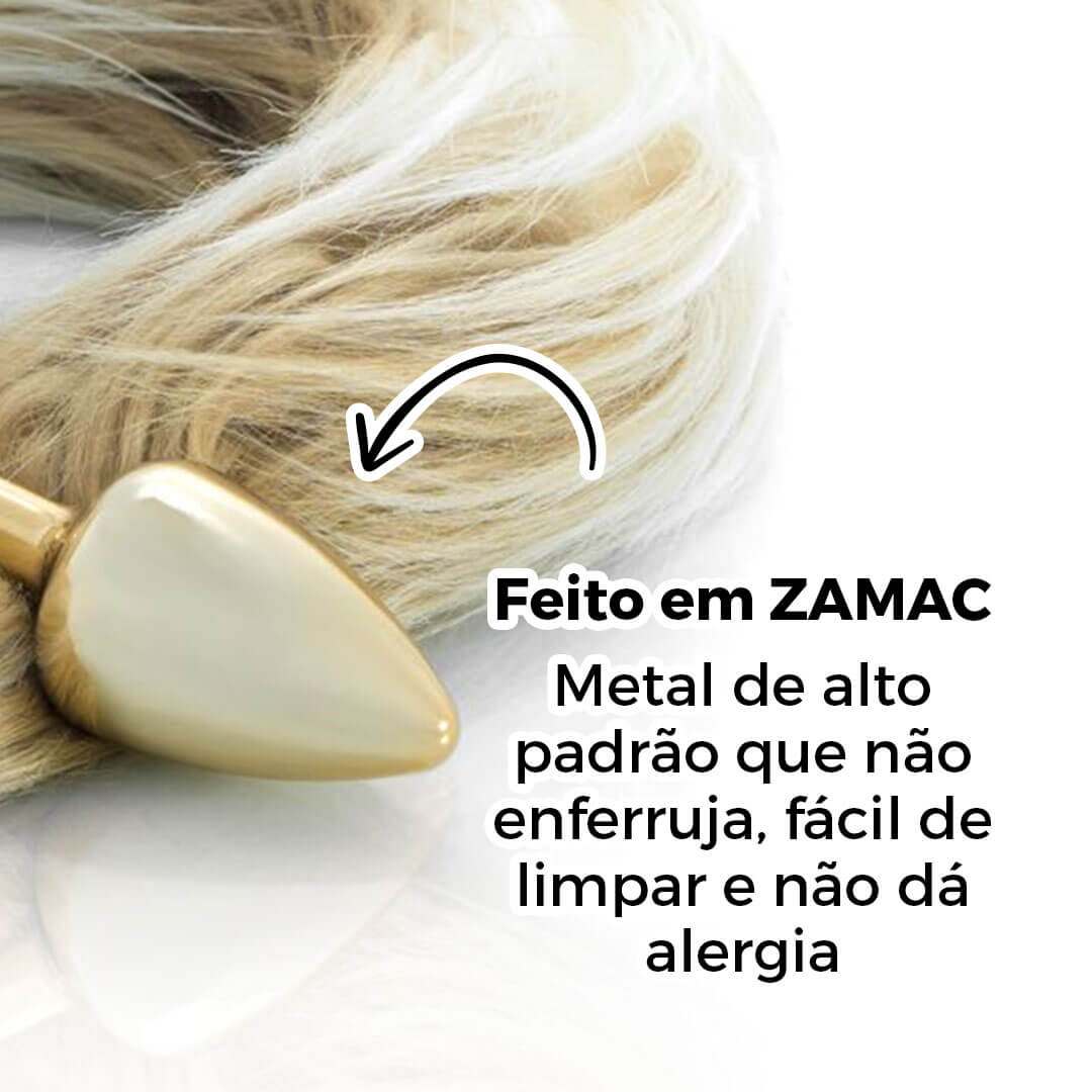 Plug Anal com Rabo Dourado e Bege - Pequeno Feito em Metal - Imagem 7