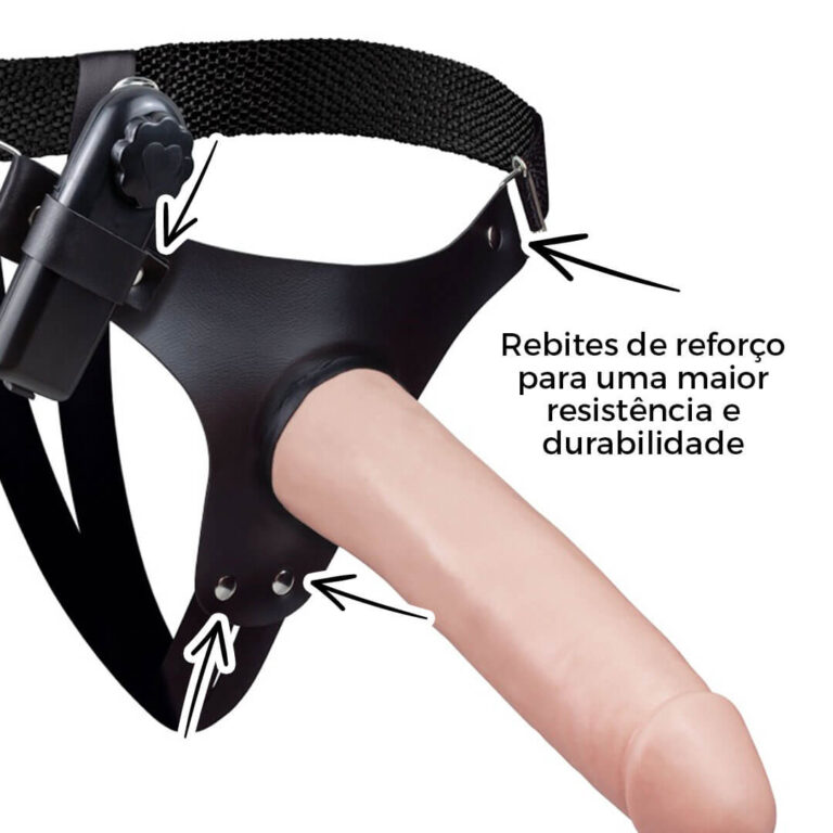Cinta Peniana Grande 19cm x 3,8cm Bege com Vibro - Imagem 11