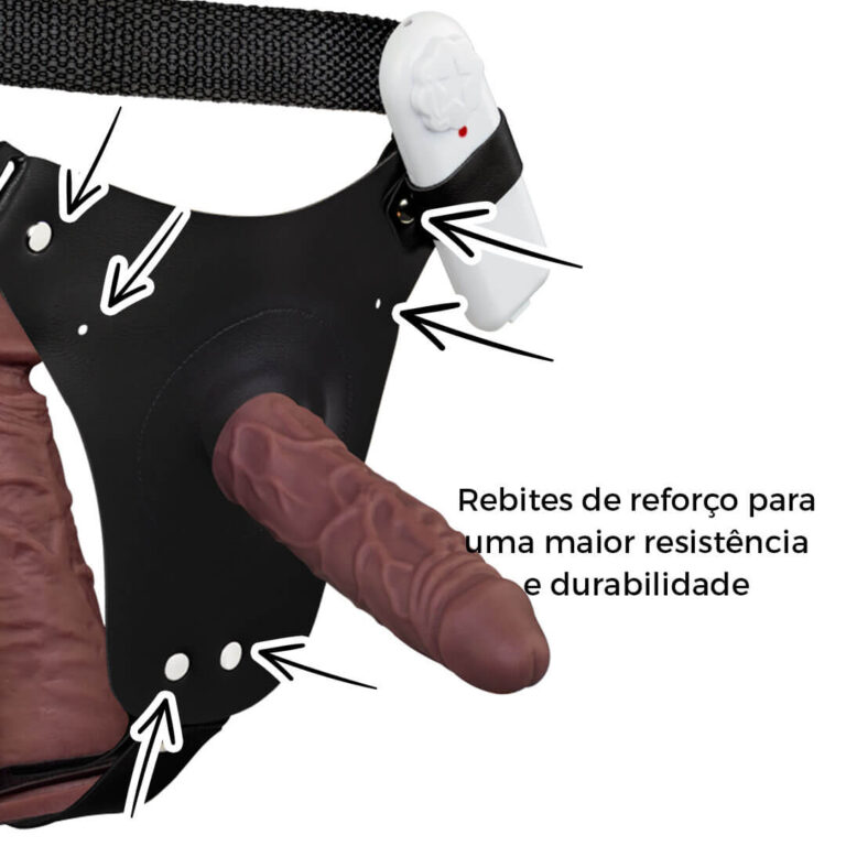 Cinta Peniana Dupla 2 Pênis 12cm x 3cm e 16cm x 3,5cm Marrom com Vibro Interno - Imagem 15