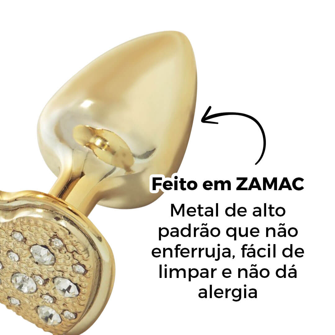 Plug Anal com Pedra de Coração Cravejada em Strass Dourado Feito em Metal - Imagem 12