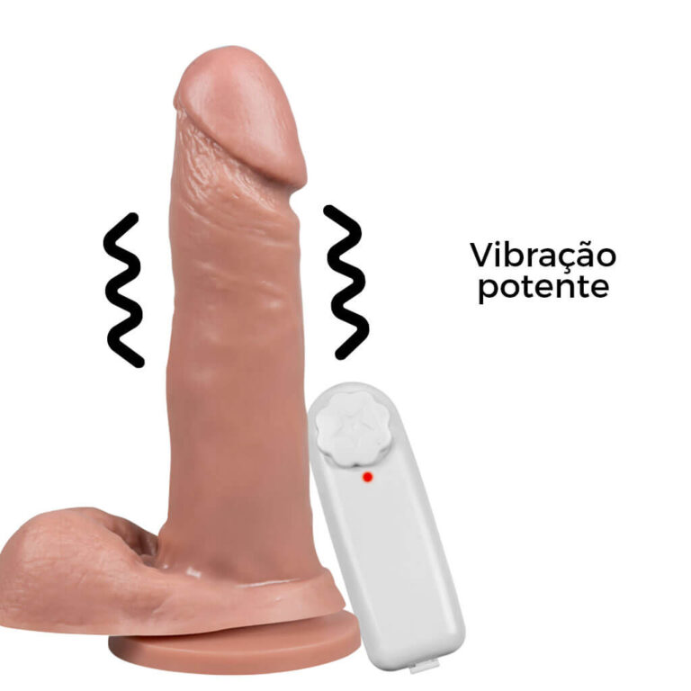 Pênis Médio 17cm x 3,5cm Bege com Escroto, Ventosa e Vibro - Imagem 9