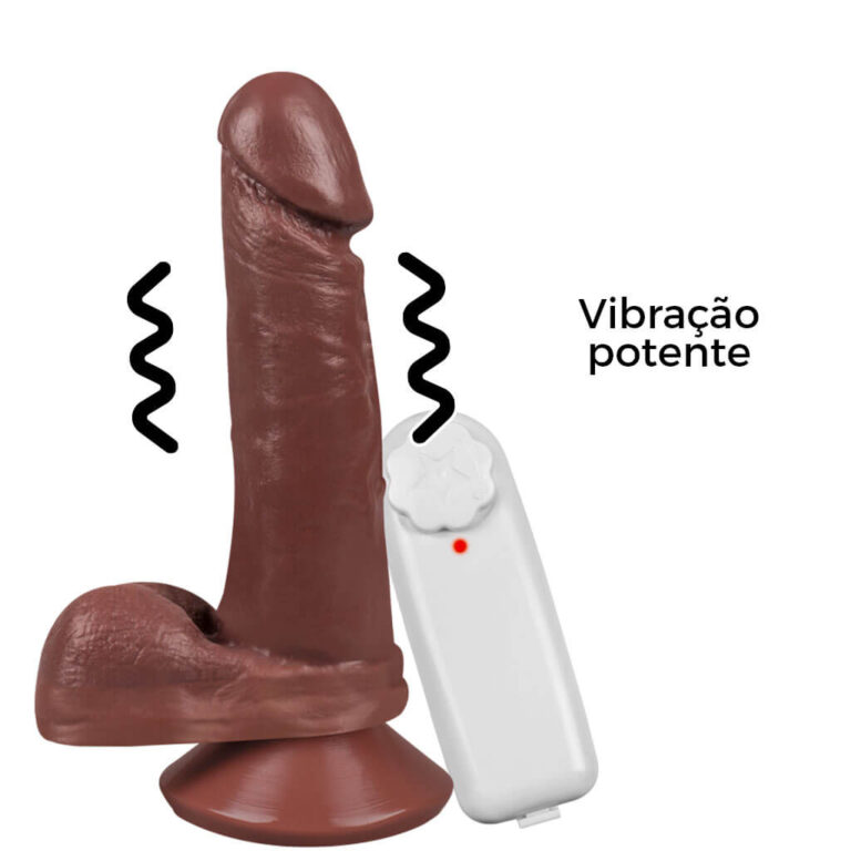 Pênis Médio 17cm x 3,5cm Marrom com Escroto, Ventosa e Vibro - Imagem 9