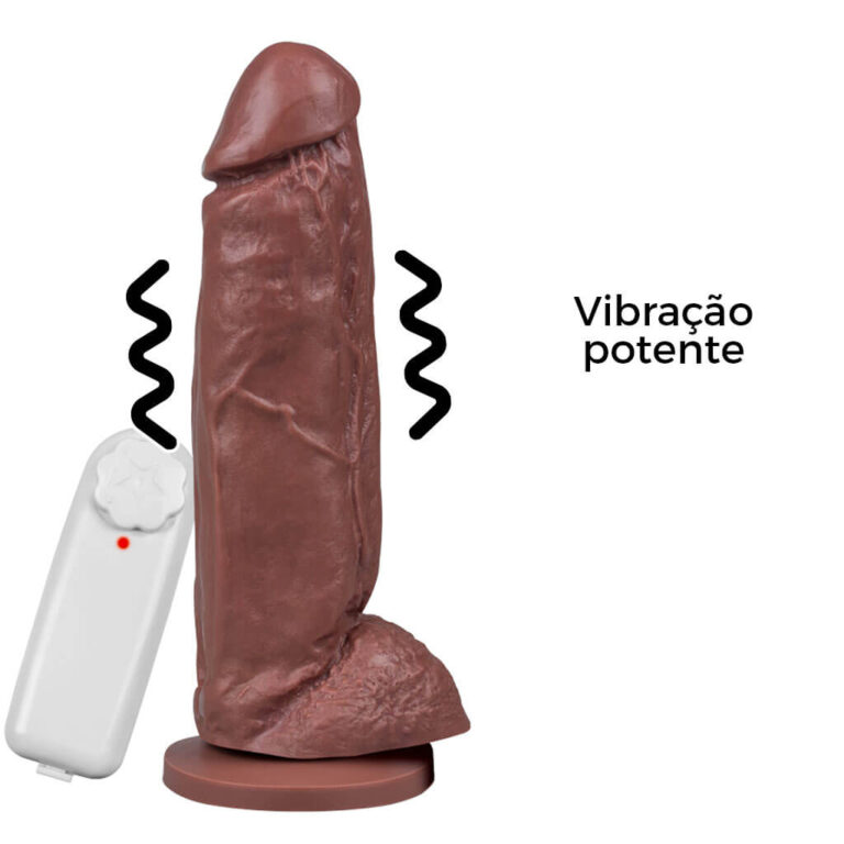 Pênis Grande 18,5cm x 4,5cm Marrom com Escroto, Ventosa e Vibro - Imagem 9