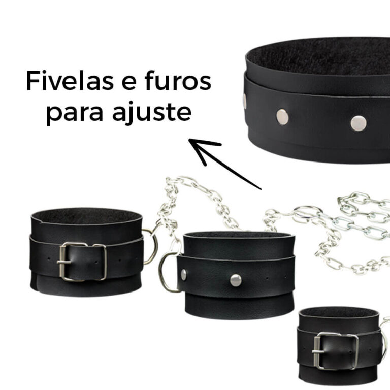 Kit Trio Coleira + Algema + Tornozeleira e Corrente com 1,40m - Imagem 4