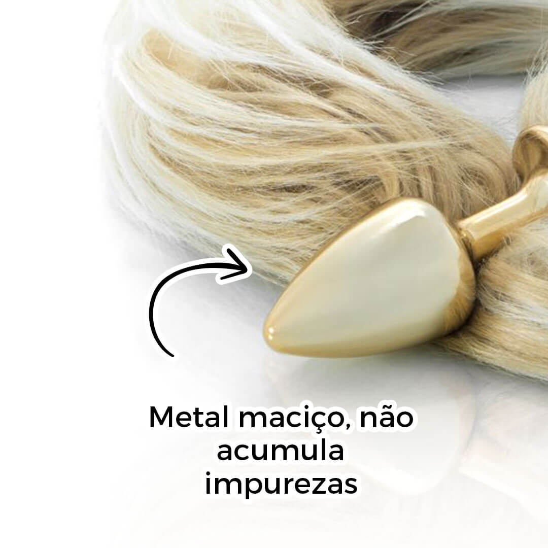 Plug Anal com Rabo Dourado e Bege - Pequeno Feito em Metal - Imagem 2