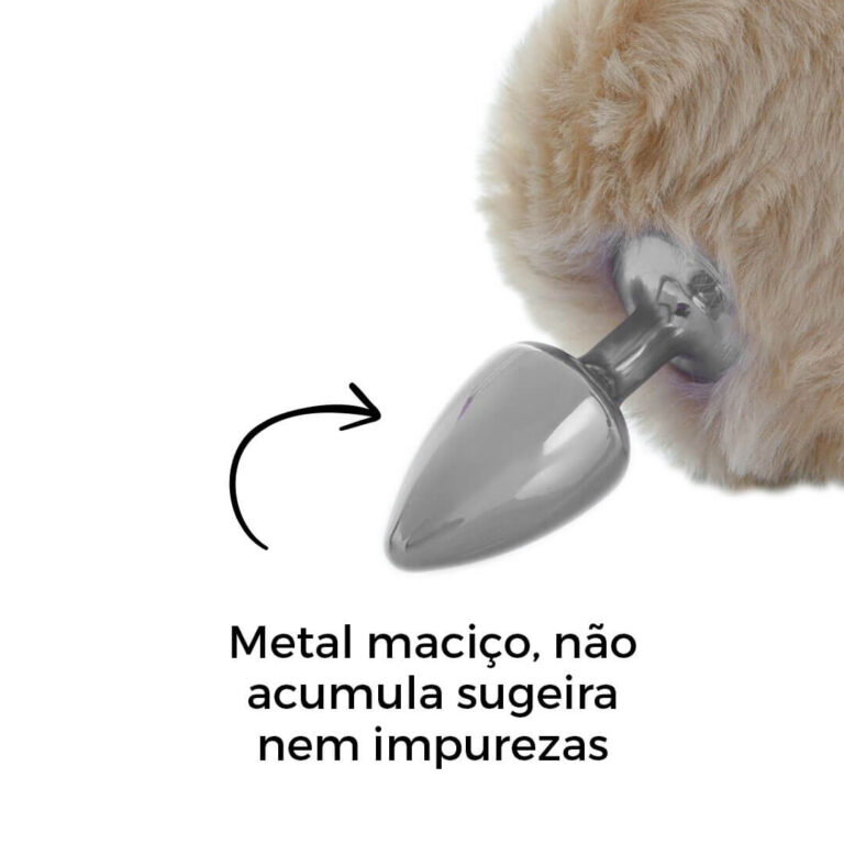 Plug Anal com Pompom de Coelho Bege - Feito em Metal - Imagem 8