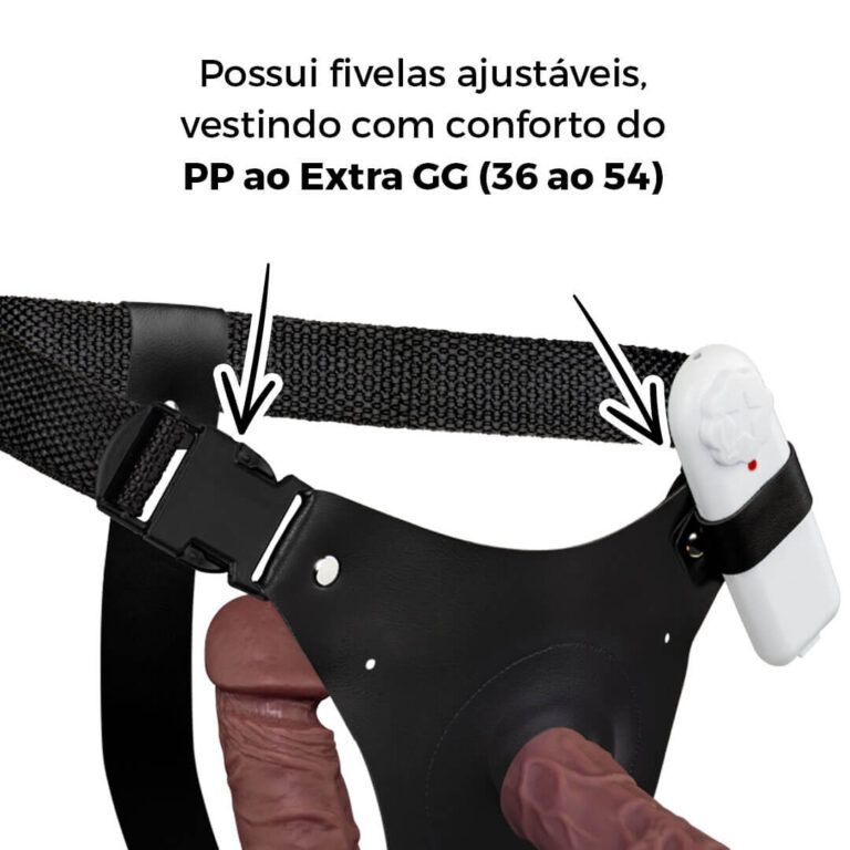Cinta Peniana Dupla 2 Pênis 12cm x 3cm e 16cm x 3,5cm Marrom com Vibro Interno - Imagem 11