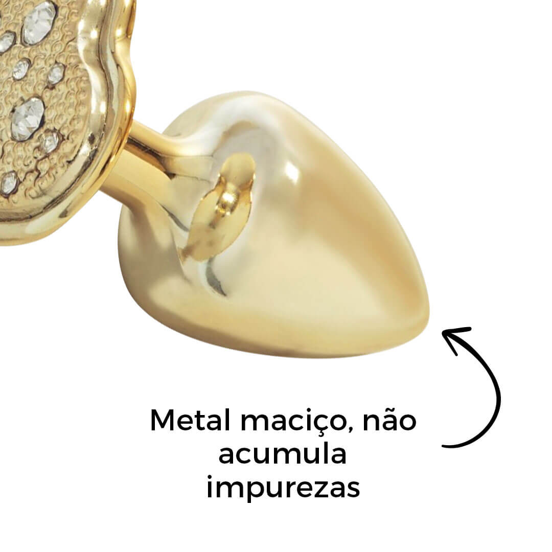 Plug Anal com Pedra de Coração Cravejada em Strass Dourado Feito em Metal - Imagem 10