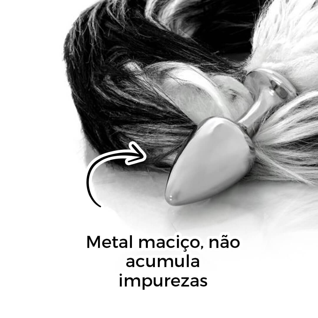 Plug Anal com Rabo Degrade Preto e Branco - Feito em Metal - Imagem 3