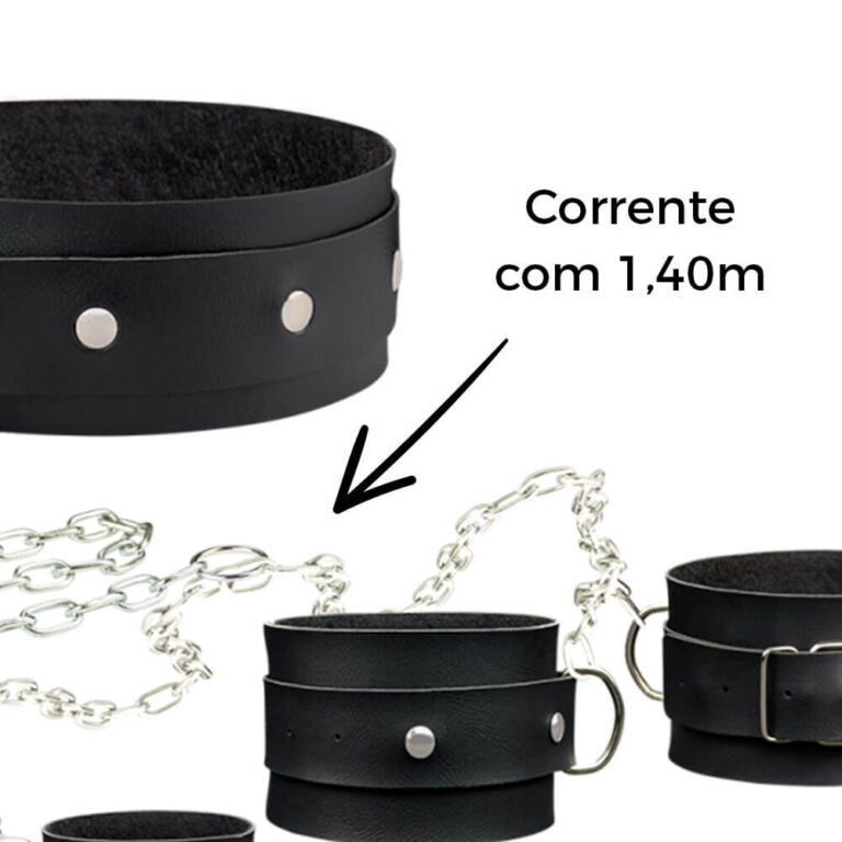 Kit Trio Coleira + Algema + Tornozeleira e Corrente com 1,40m - Imagem 5