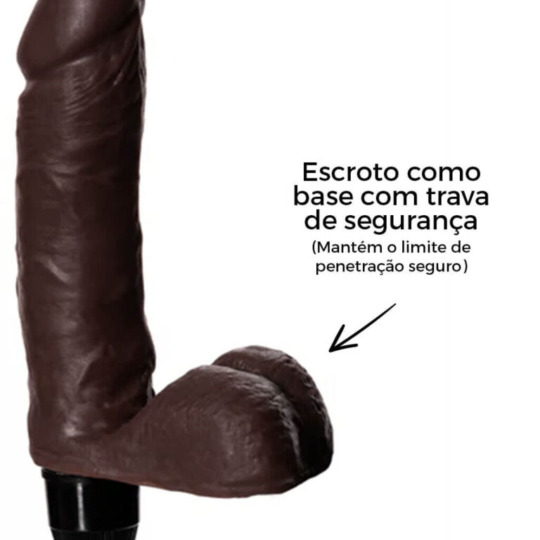 Pênis Médio 17cm x 4cm Realista Cyberskin Marrom com Vibro e Escroto - Imagem 11