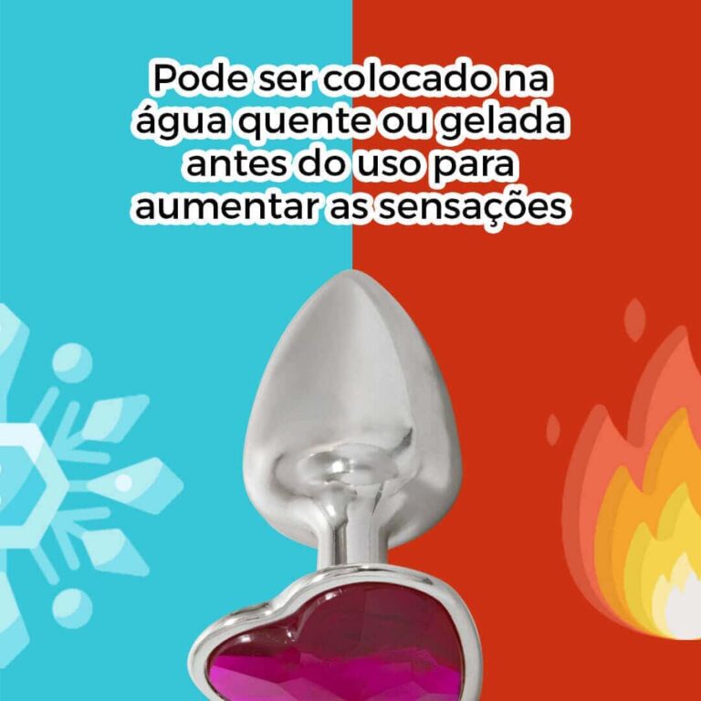 Plug Anal P 6,5cm x 3cm Prata com Pedra de Coração Rosa - Cromado Feito em Metal - Imagem 9