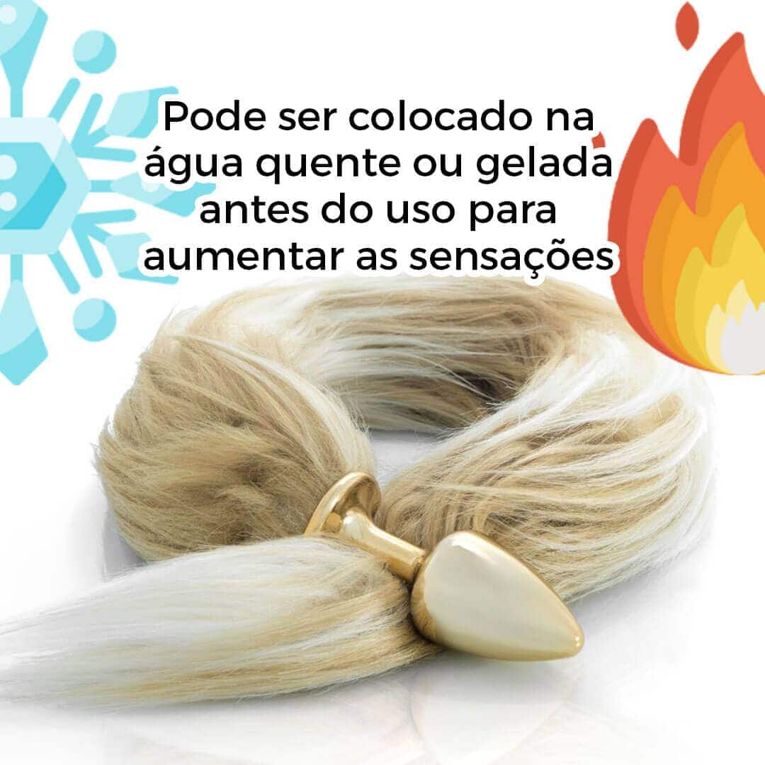 Plug Anal com Rabo Dourado e Bege - Pequeno Feito em Metal - Imagem 3