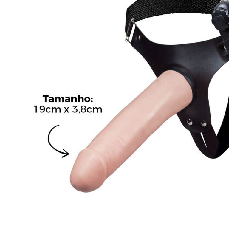 Cinta Peniana Grande 19cm x 3,8cm Bege com Vibro - Imagem 7