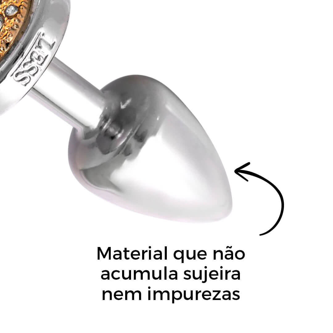 Plug Anal Leve sem Metal Pedra Cravejada Dourada - Pequeno Feito em ABS - Imagem 12
