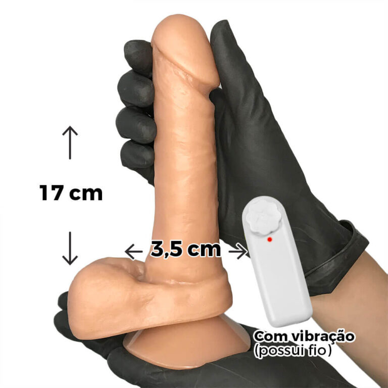 Pênis Médio 17cm x 3,5cm Bege com Escroto, Ventosa e Vibro - Imagem 3